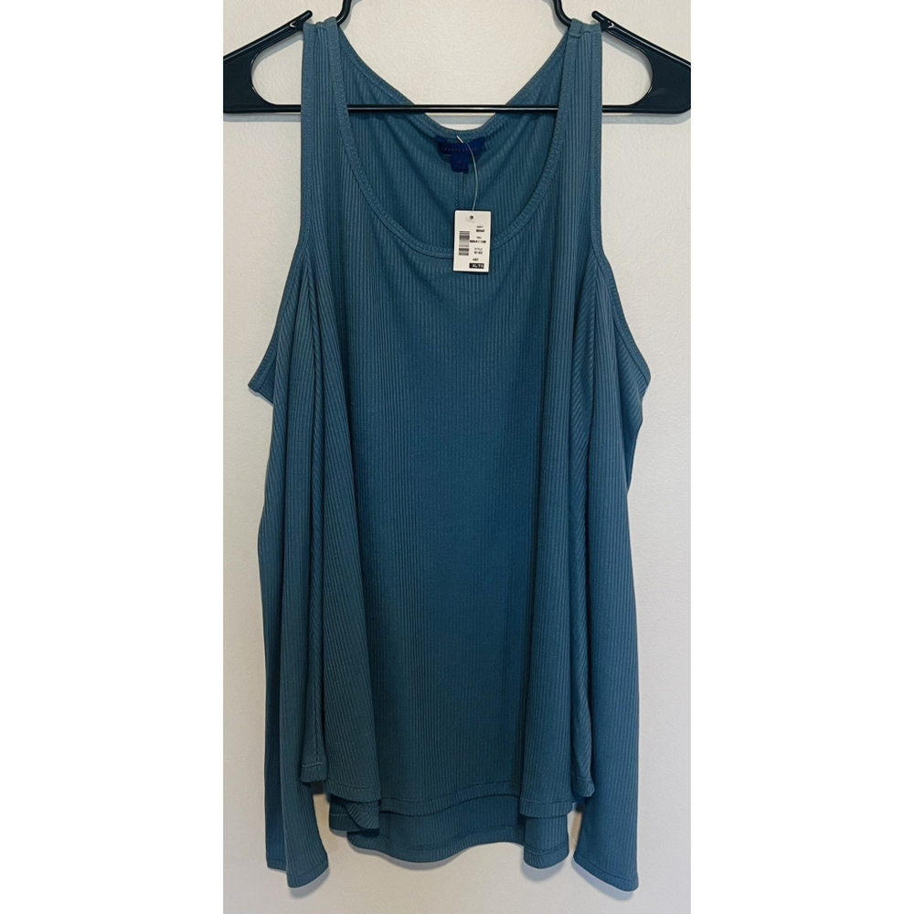 NWT Aeropostale Top Women’s XL Blue Green Open Cold Shoulder Knit Ribbed Tee New
